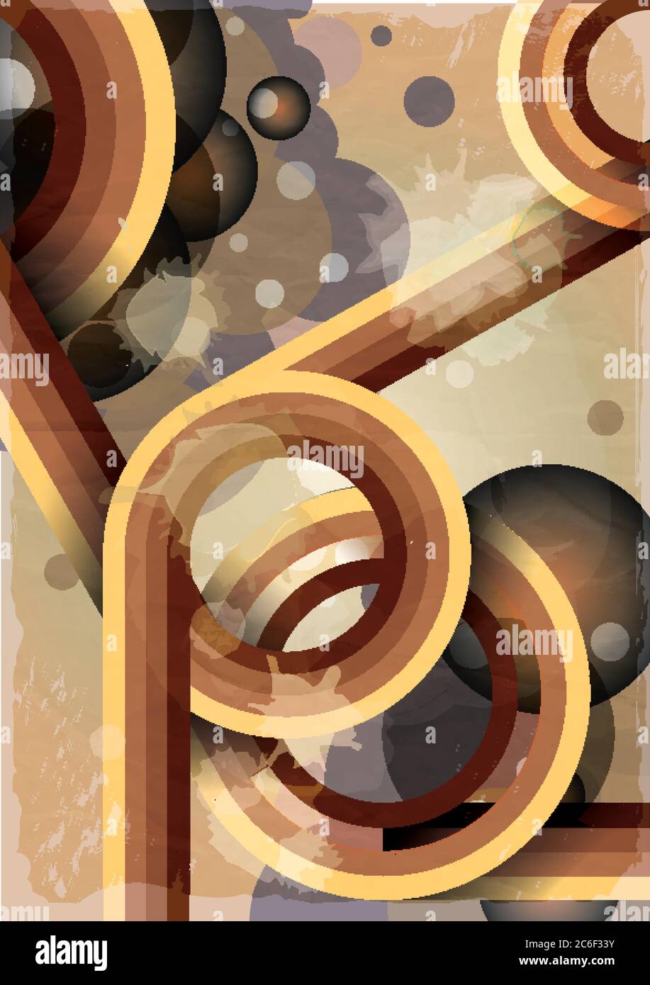 Retro Poster Vorlage mit Blasen, Kreisen, Linien und Farbspritzern. 60er Jahre, 70er Jahre Stil Grunge Hintergrund. EPS10-Vektorformat Stock Vektor