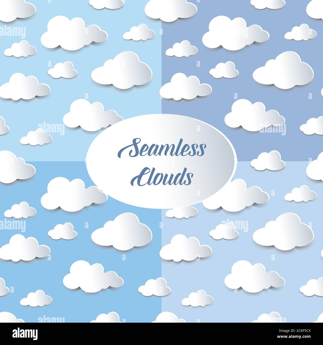 Set aus vier nahtlose Hintergründe aus flauschigen Wolken, Papier Ausschnitt mit Schatten-Effekt. EPS10-Vektorformat. Stock Vektor