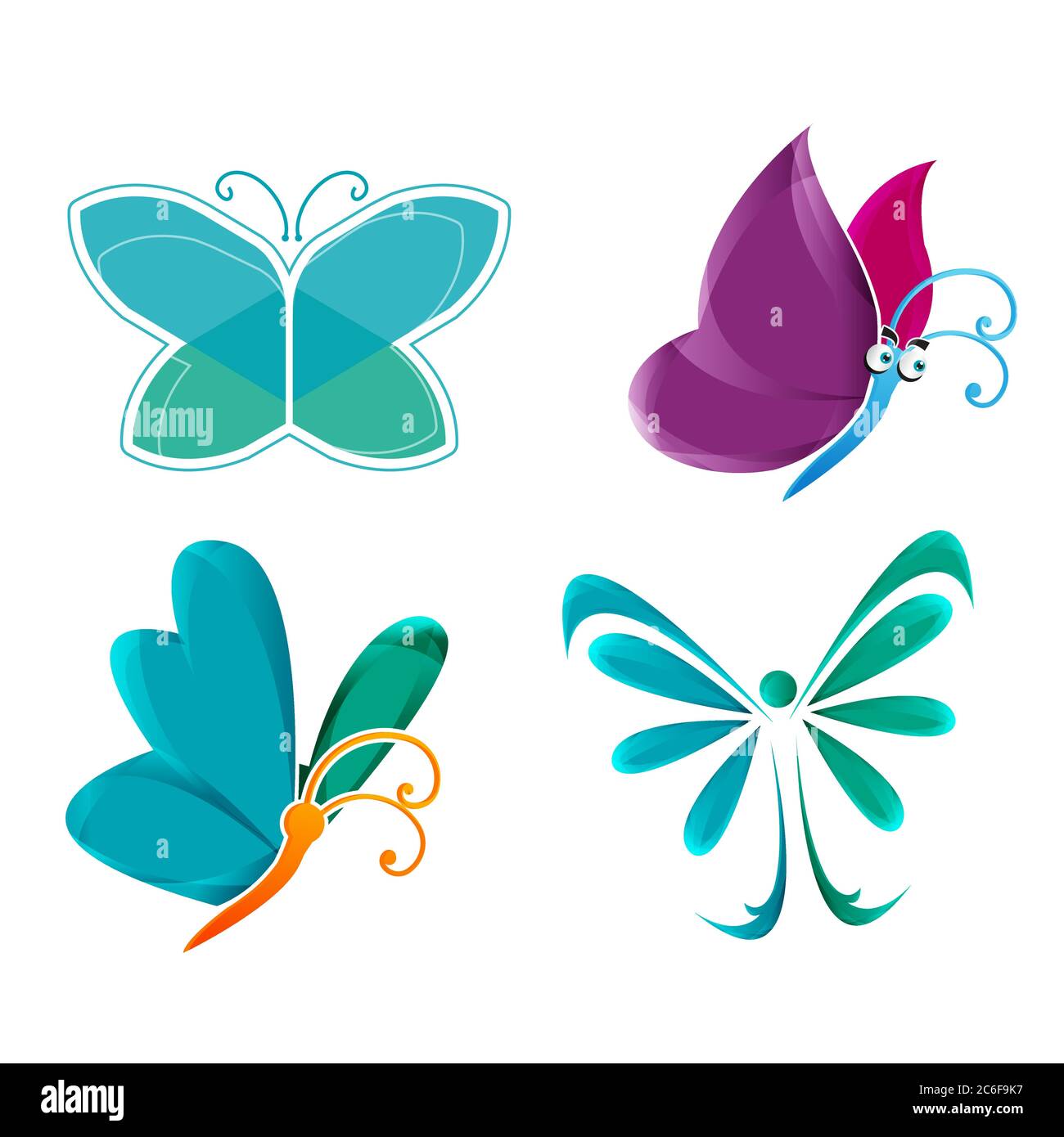 Setzen Sie bunte Design Vektor Schmetterling Symbol Symbol. Insekt Symbol Symbol in flacher Stil. Vektorgrafik EPS.8 EPS.10 Stock Vektor