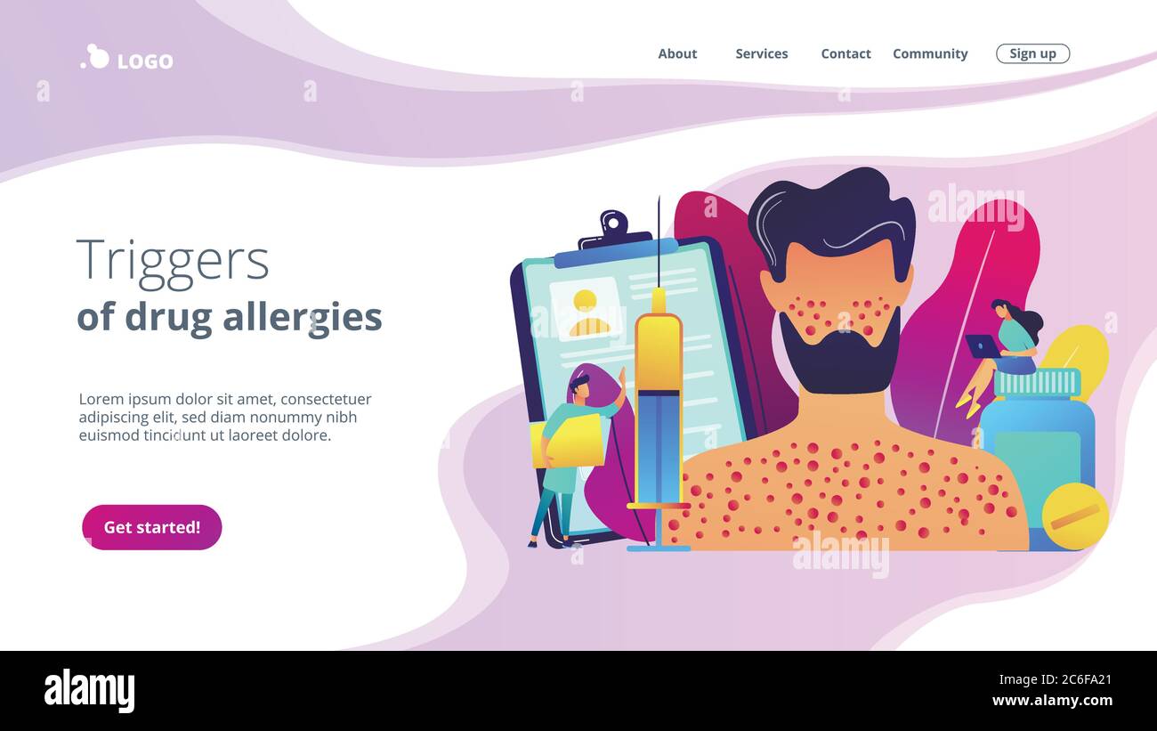 Zielseite für das Konzept der Medikamentenallergie. Stock Vektor