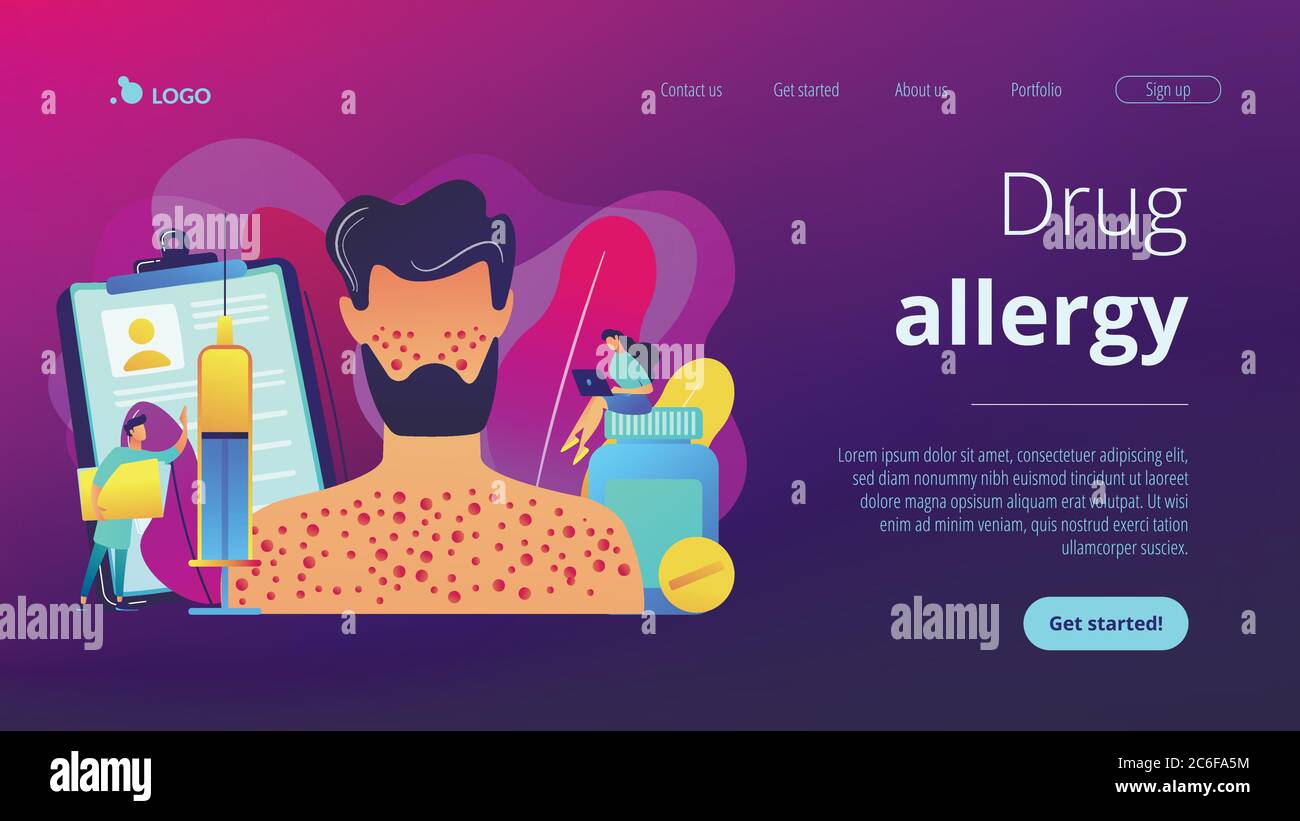Zielseite für das Konzept der Medikamentenallergie. Stock Vektor