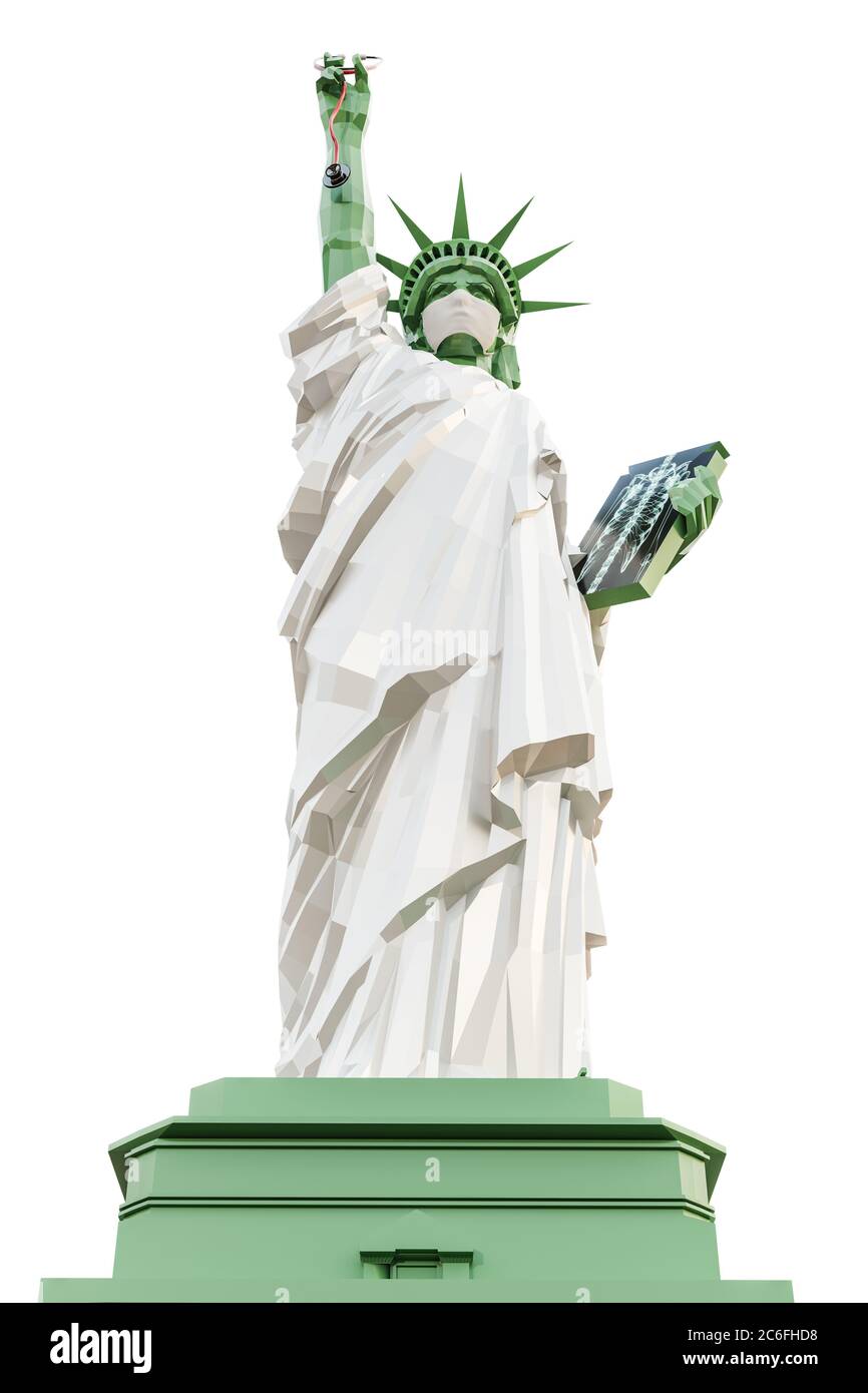 freiheitsstatue mit einer OP-Maske 3d-Illustration Stockfoto