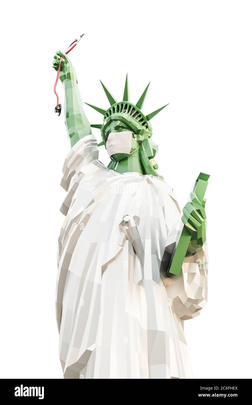 freiheitsstatue mit einer OP-Maske 3d-Illustration Stockfoto