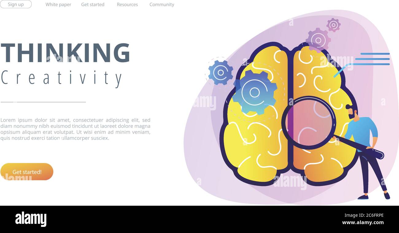 Landing Page für das Konzept „Denken und Kreativität“. Stock Vektor