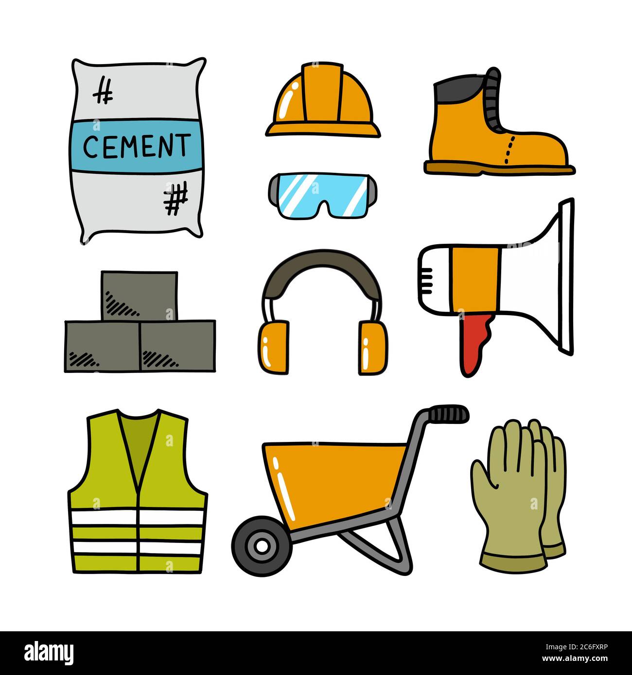 Bau Doodle Icons Set, Vektor-Illustration Stockfoto