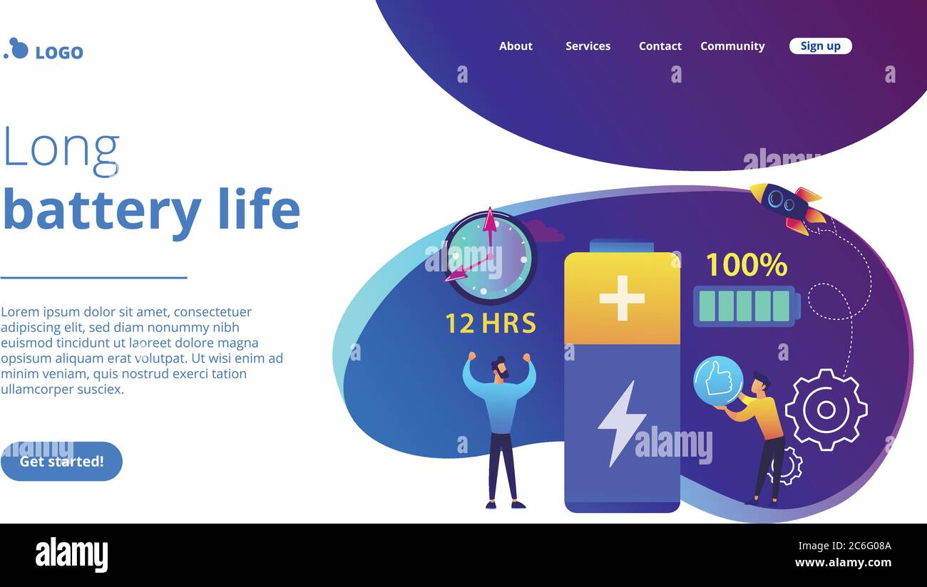 Startseite für das Konzept der Akkulaufzeit. Stock Vektor