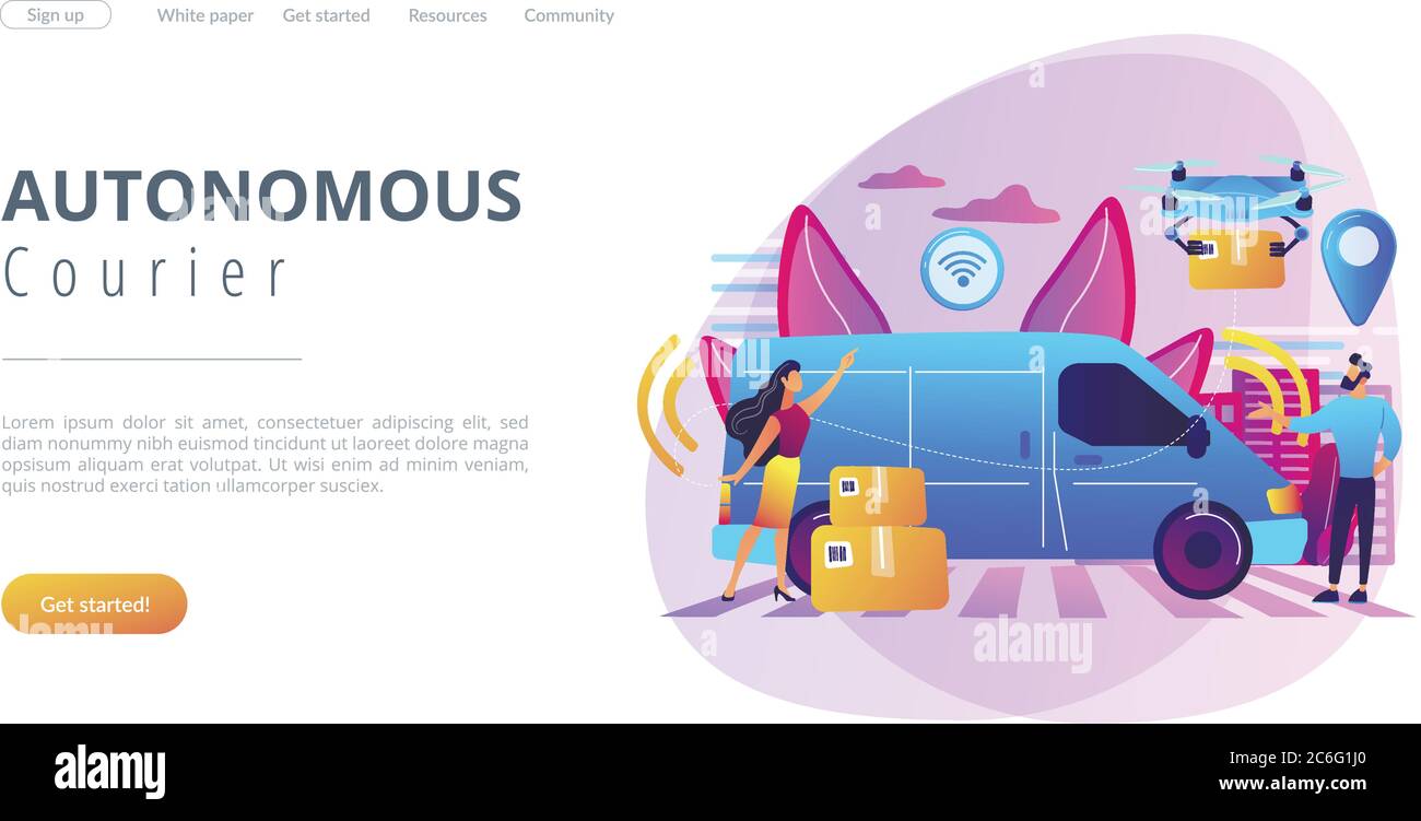 Autonome Kurierkonzept Landing Page. Stock Vektor