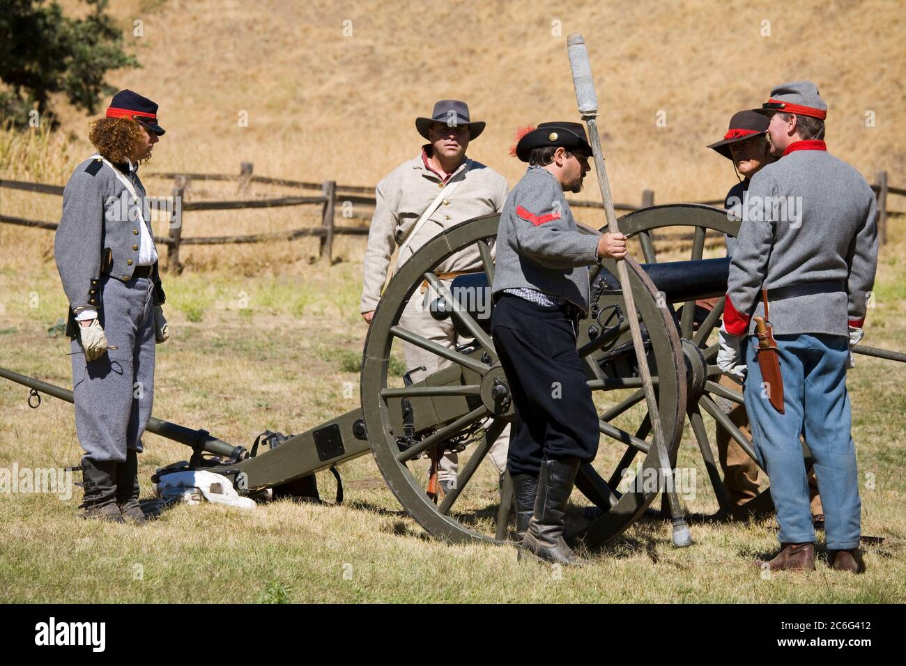 Nachstellung des Bürgerkriegs im Fort Tejon State Historic Park, Lebec, Kern County, Kalifornien, USA Stockfoto