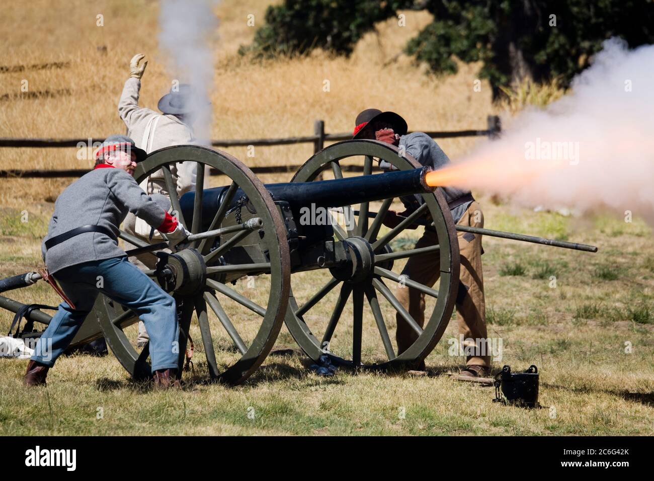 Nachstellung des Bürgerkriegs im Fort Tejon State Historic Park, Lebec, Kern County, Kalifornien, USA Stockfoto