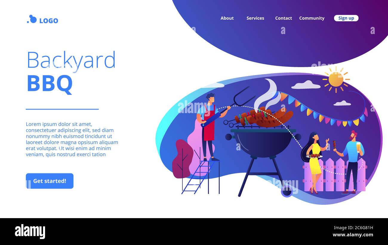 Landing Page für Hinterhof Party Concept. Stock Vektor