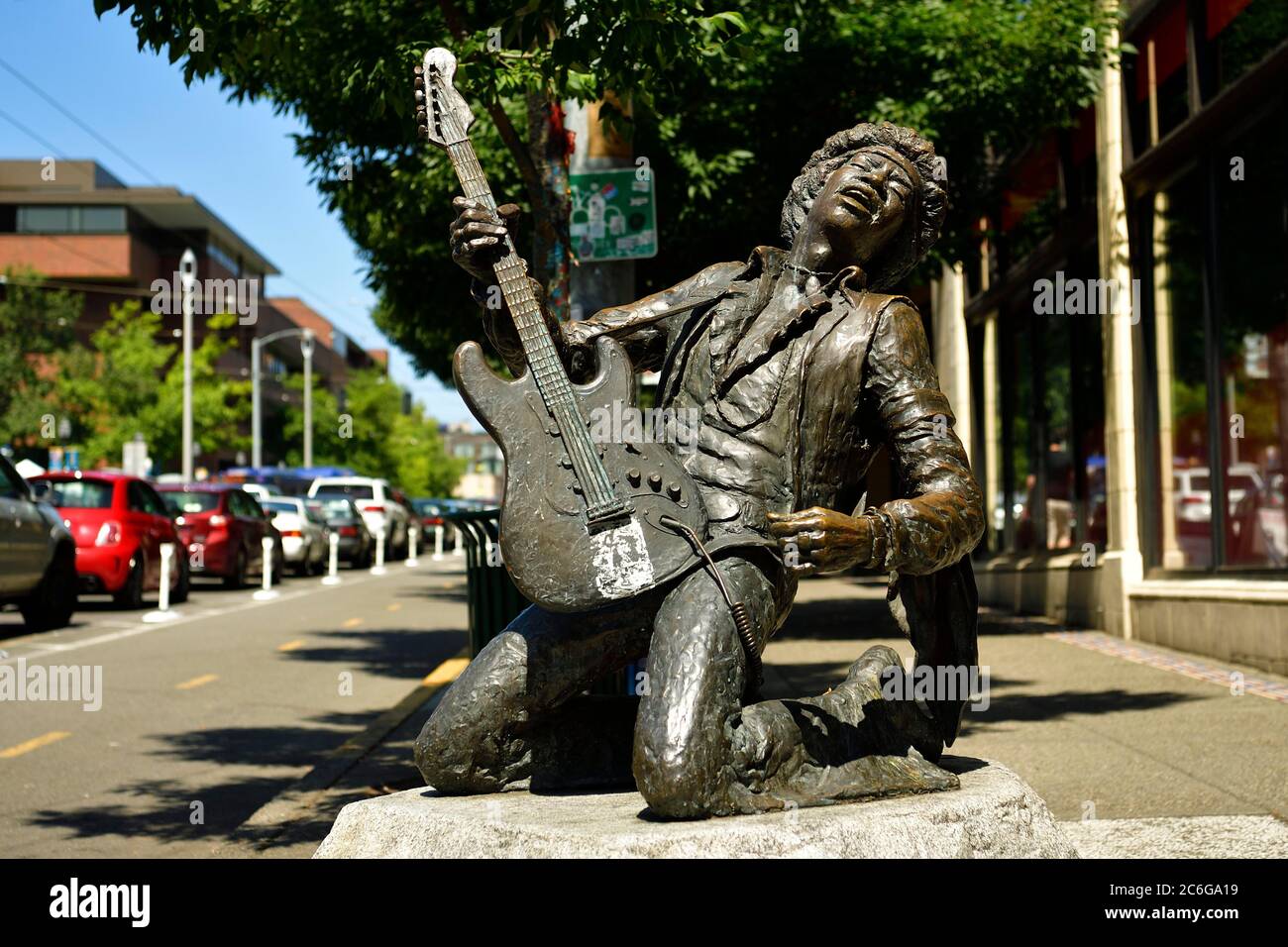 Statue von Jimi Hendrix, Seattle, Washington, Vereinigte Staaten von Amerika, USA, Nordamerika Stockfoto