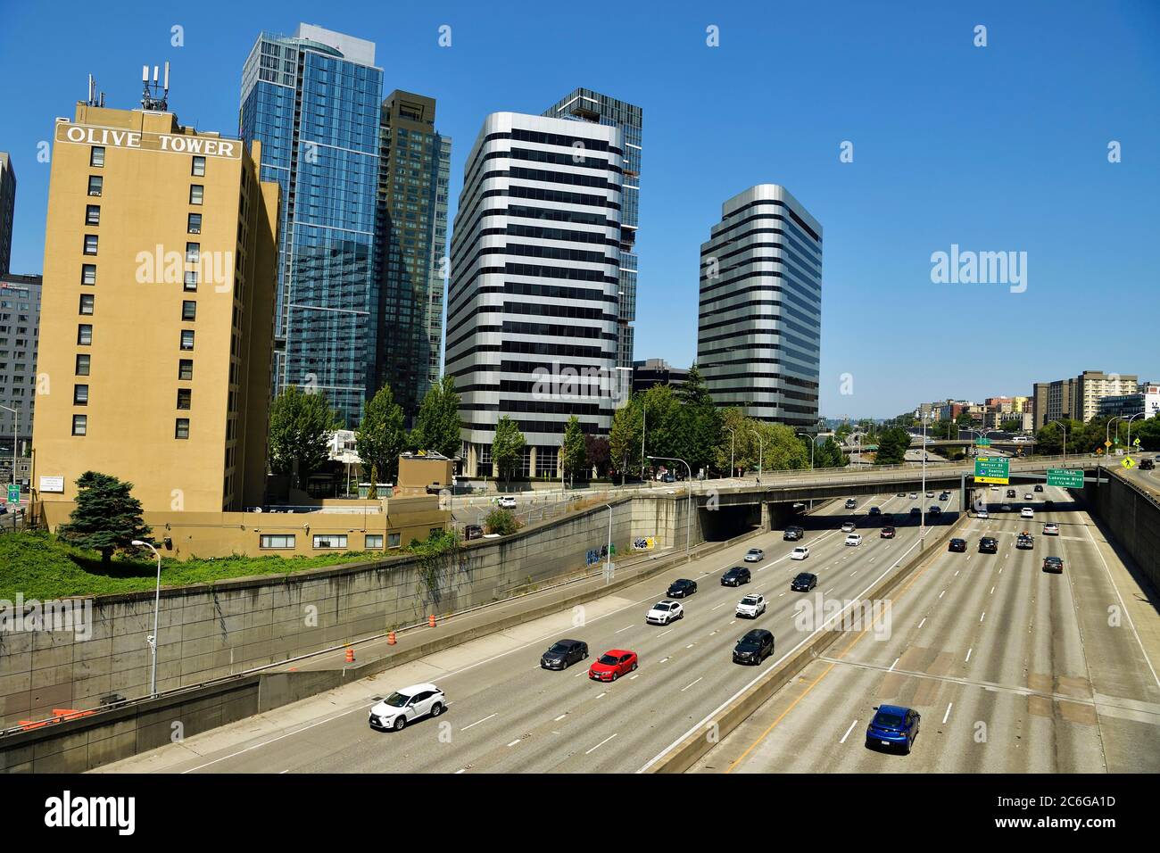 Stadtautobahn durch Seattle, Washington, Vereinigte Staaten von Amerika, USA, Nordamerika Stockfoto