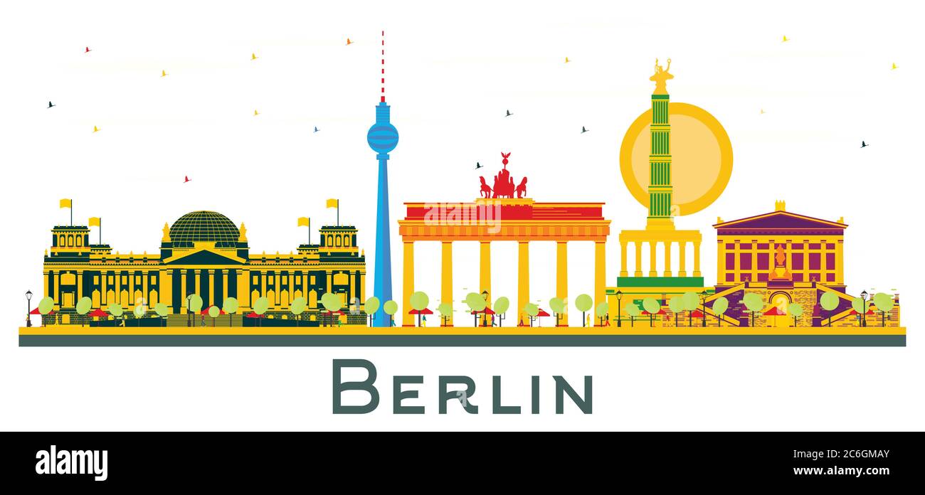 Berlin Deutschland City Skyline mit farbigen Gebäuden isoliert auf Weiß. Vektorgrafik. Business Travel und Tourismus Konzept. Stock Vektor