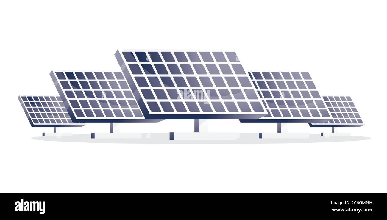 Solarpaneele isoliert auf Weiß. Vektorgrafik. Fünf Panels. Stock Vektor