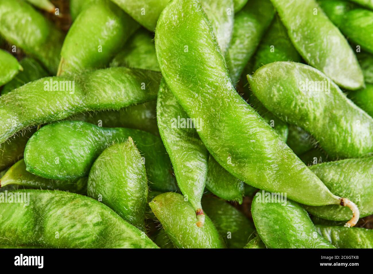 Edamame oder Sojabohnen Hintergrundtextur Close Up. Stockfoto