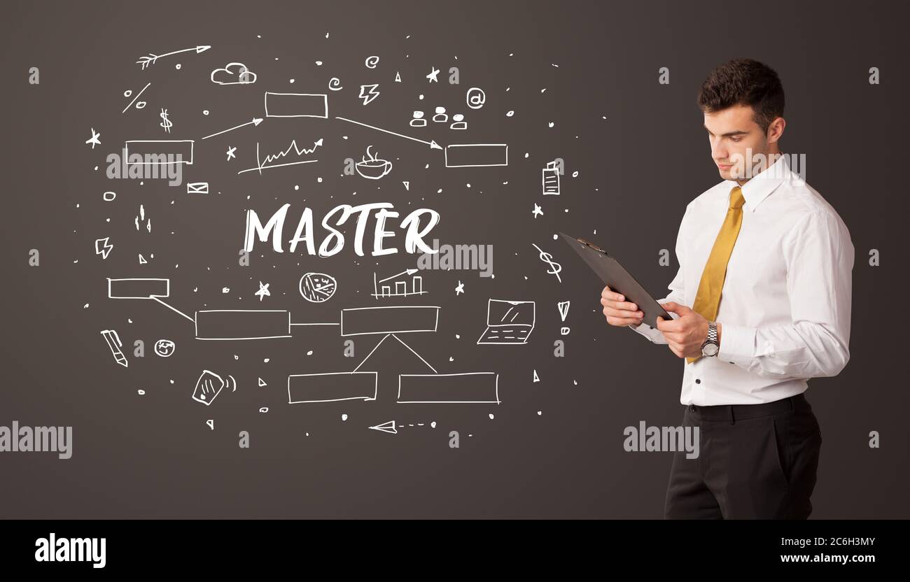 Unternehmer denken mit MASTERINSCHRIFT, Business Education Konzept Stockfoto