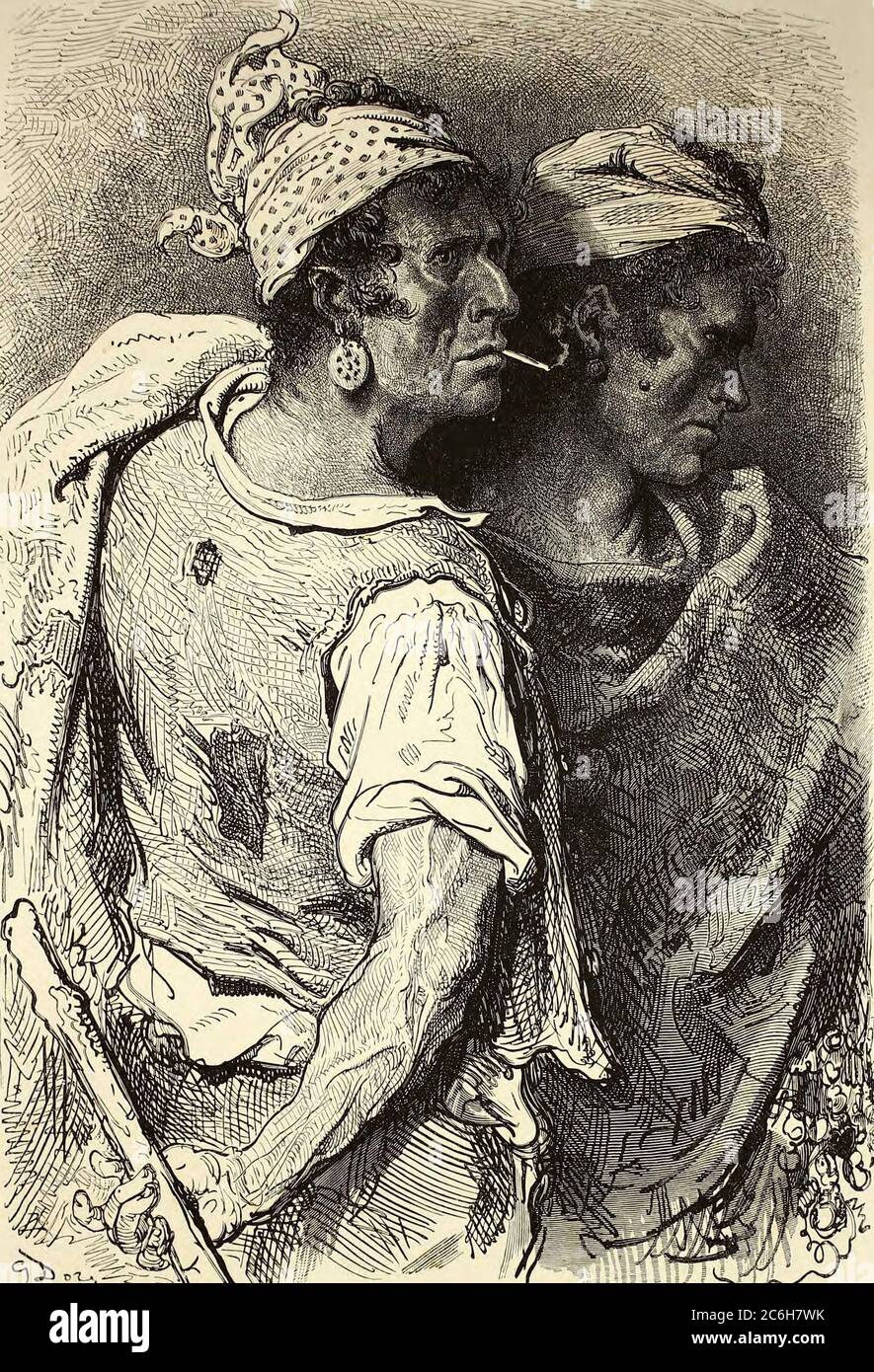 Hommes du Peuple, a Valence [Männer des Volkes, in Valencia] Seitenillustration aus dem Buch 'L'Espagne' [Spanien] von Davillier, Jean Charles, barón, 1823-1883; Doré, Gustave, 1832-1883; Veröffentlicht in Paris, Frankreich von Libreria Hachette, 1874 Stockfoto