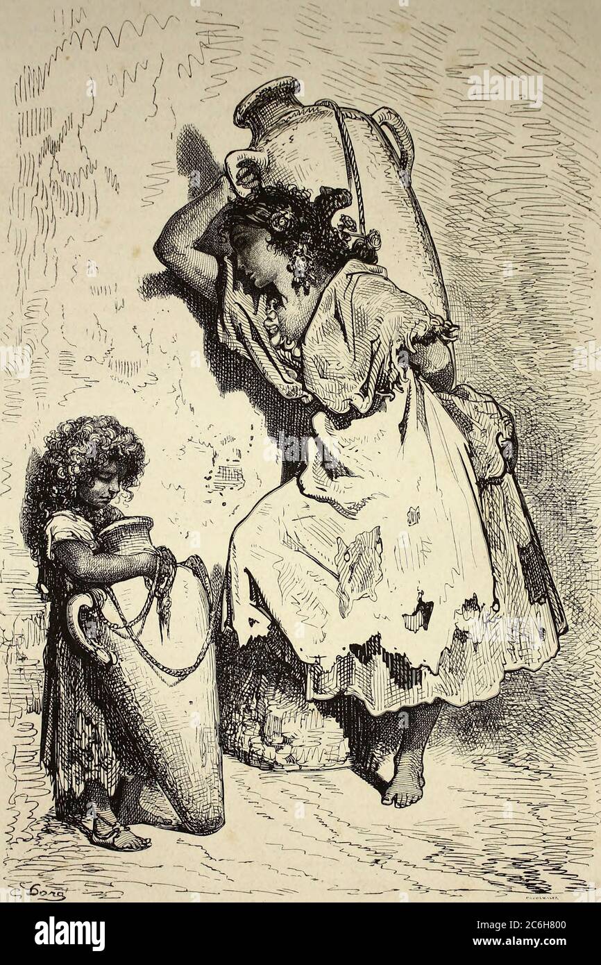 Jeunes Valenciennes [junge valencianische Frauen] Seitenillustration aus dem Buch 'L'Espagne' [Spanien] von Davillier, Jean Charles, barón, 1823-1883; Doré, Gustave, 1832-1883; Veröffentlicht in Paris, Frankreich von Libreria Hachette, 1874 Stockfoto