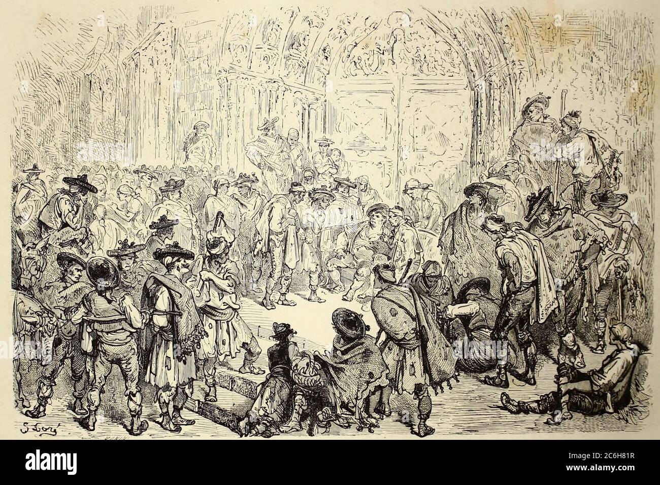 la Tribunal des Eaux, A Valencia [The Water Court, Valencia] Seitenillustration aus dem Buch 'L'Espagne' [Spanien] von Davillier, Jean Charles, barón, 1823-1883; Doré, Gustave, 1832-1883; Veröffentlicht in Paris, Frankreich von Libreria Hachette, 1874 Stockfoto