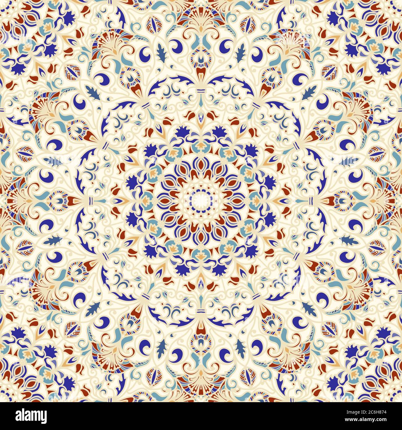 Nahtloses buntes Muster mit Mandala. Vintage-Deko-Element. Handgezeichnetes Muster im türkischen Stil. Islam, Arabisch, Indisch, Ottomane Motiv. Stock Vektor