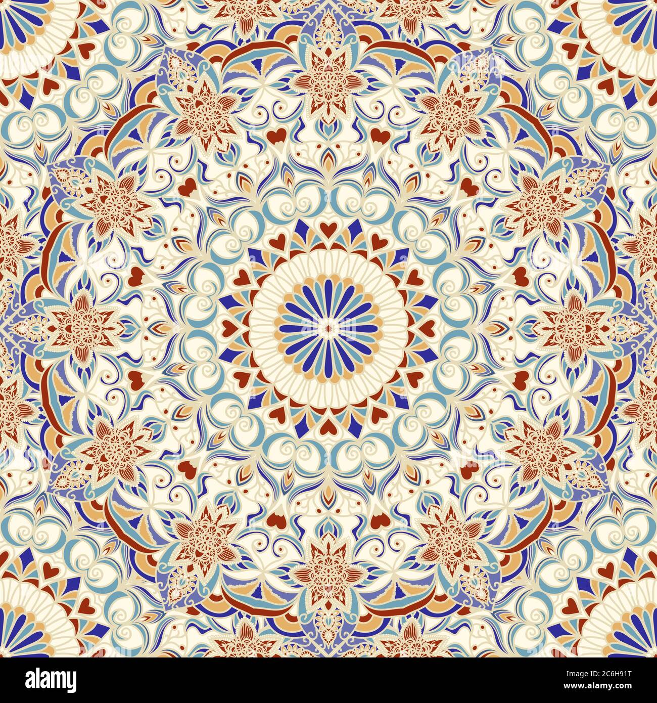 Nahtloses buntes Muster mit Mandala. Vintage-Deko-Element. Handgezeichnetes Muster im türkischen Stil. Islam, Arabisch, Indisch, Ottomane Motiv. Stock Vektor