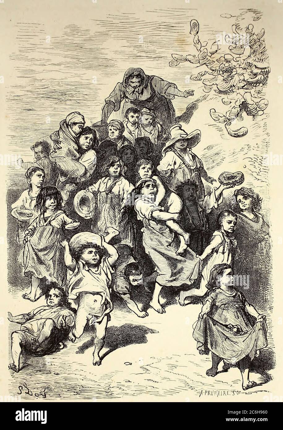 Une Famille de Mendiants a Grenade [EINE Bettlerfamilie in Granada] Seitenillustration aus dem Buch 'L'Espagne' [Spanien] von Davillier, Jean Charles, barón, 1823-1883; Doré, Gustave, 1832-1883; Veröffentlicht in Paris, Frankreich von Libreria Hachette, 1874 Stockfoto
