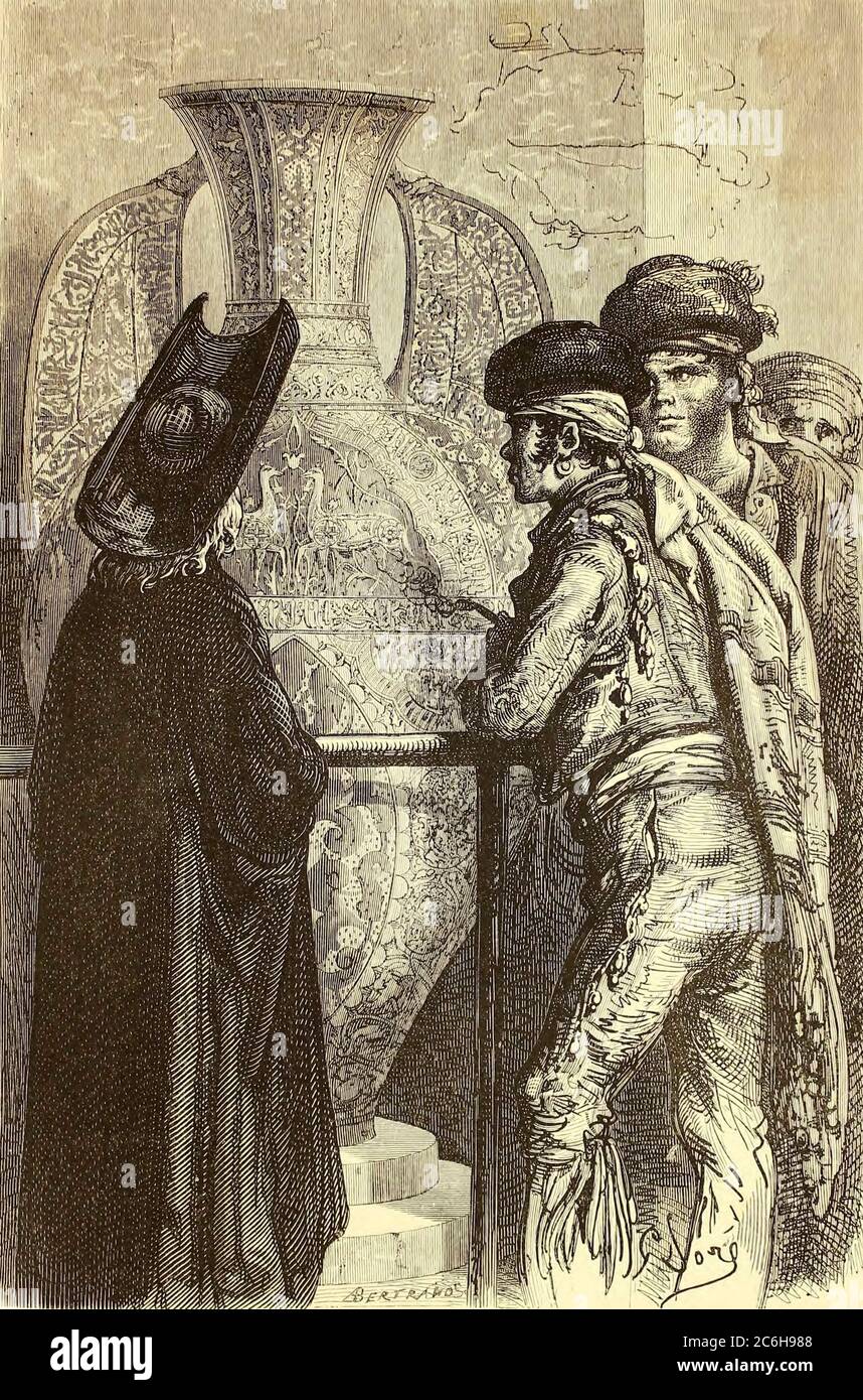 Le Vase de l'Alhambra [die Vase der Alhambra Granada, Andalusien, Spanien] Seitenillustration aus dem Buch 'L'Espagne' [Spanien] von Davillier, Jean Charles, barón, 1823-1883; Doré, Gustave, 1832-1883; Veröffentlicht in Paris, Frankreich von Libreria Hachette, 1874 Stockfoto