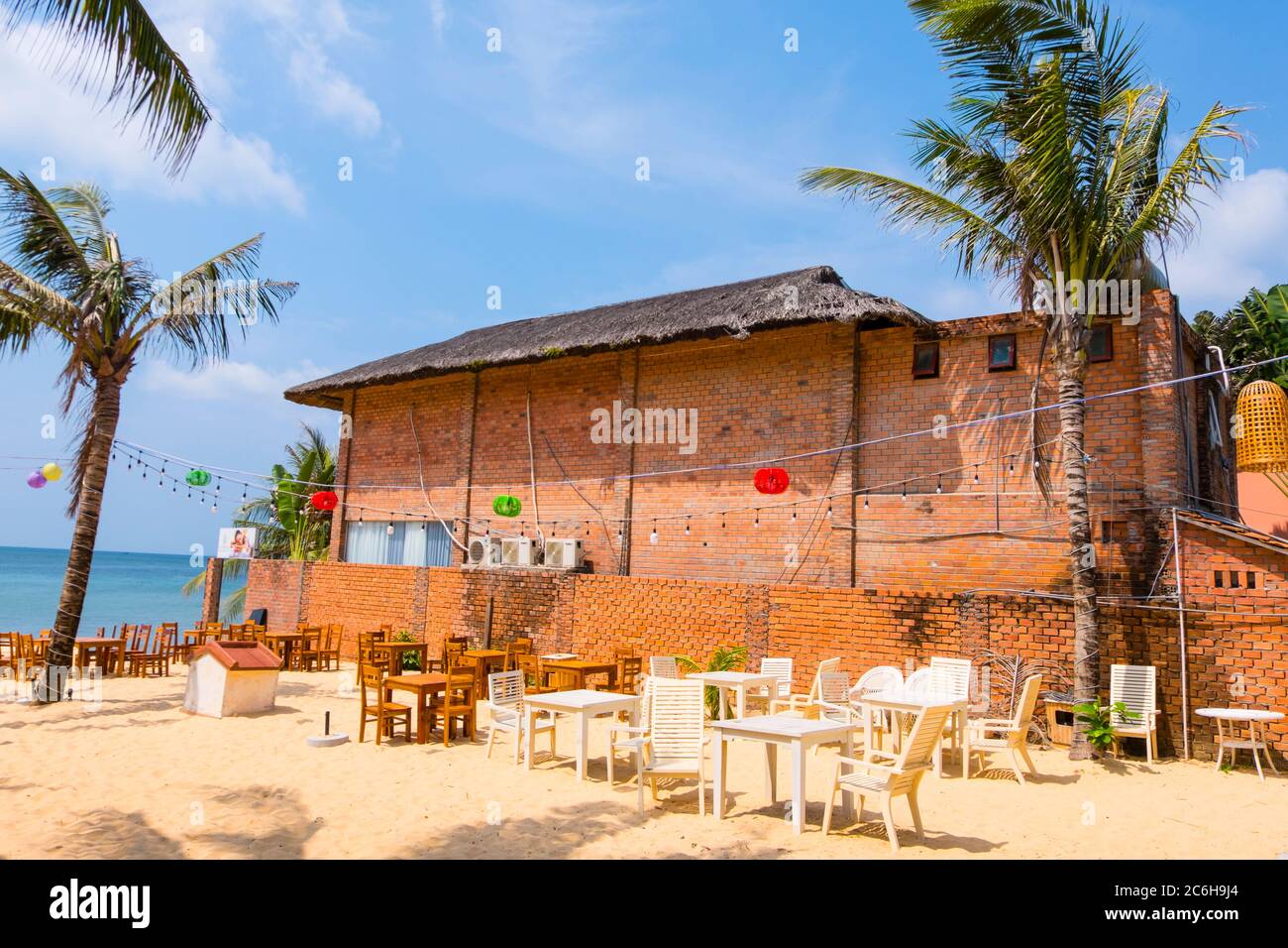 Sitzbereich, Sunset Restaurant und Bar, Long Beach, Duong Dong, Phu Quoc Insel, Vietnam, Asien Stockfoto