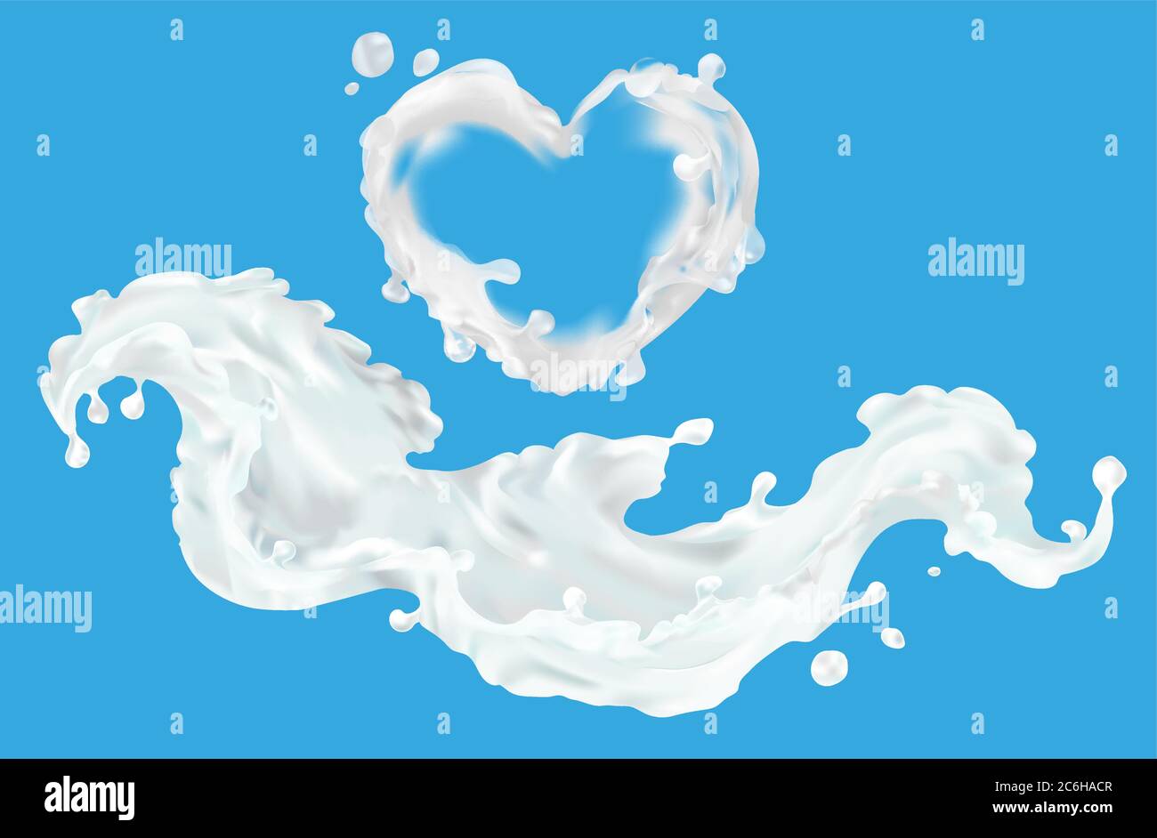Milch Spritzer Vektor realistische 3D, Herz Liebe. Clipart für Design Lebensmittelverpackungen. Natürlich, Milchprodukte, Bauernhof, nützlich. Kefir, Joghurt, Dessert. Stock Vektor