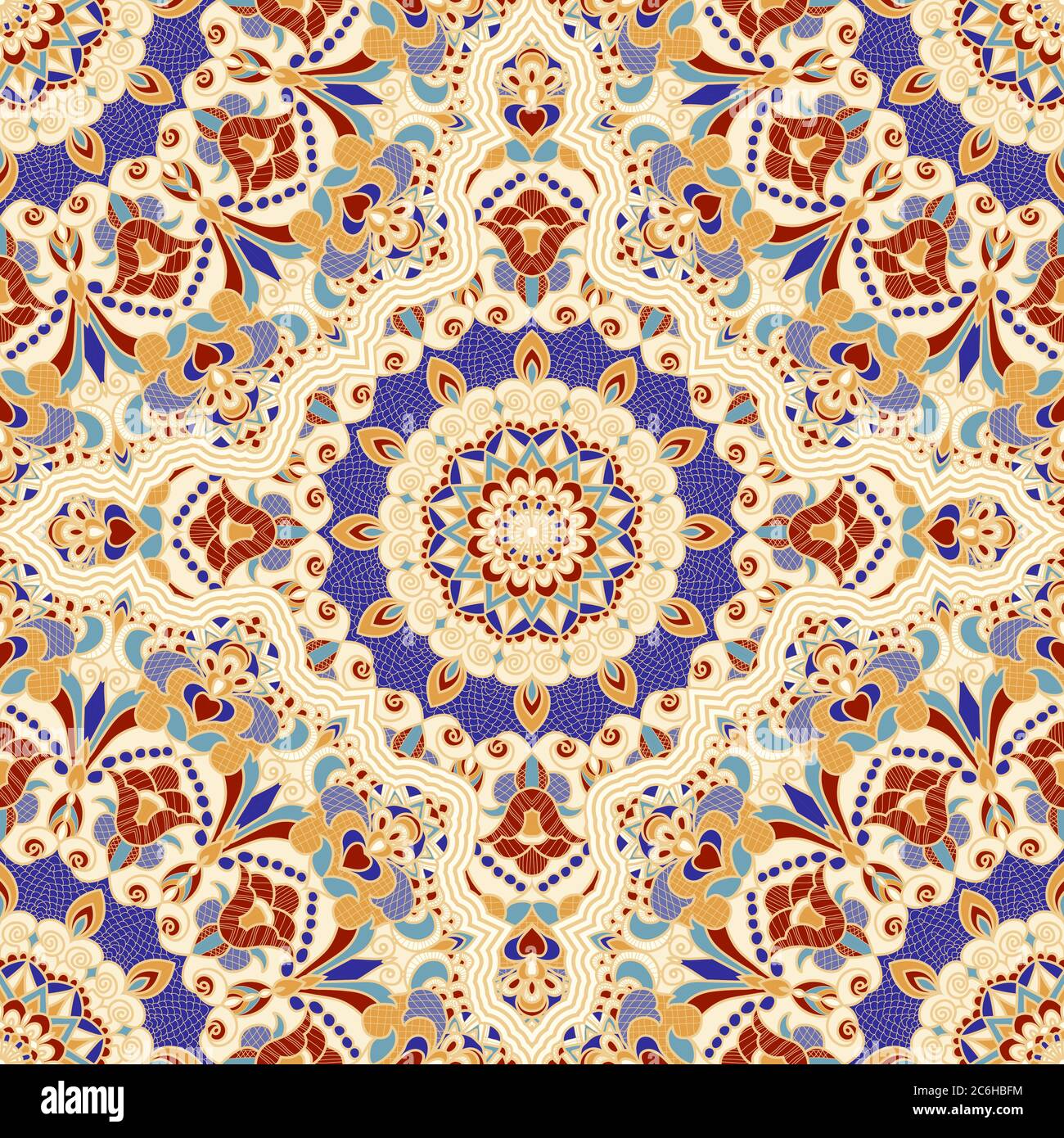 Nahtloses buntes Muster mit Mandala. Vintage-Deko-Element. Handgezeichnetes Muster im türkischen Stil. Islam, Arabisch, Indisch, Ottomane Motiv. Stock Vektor