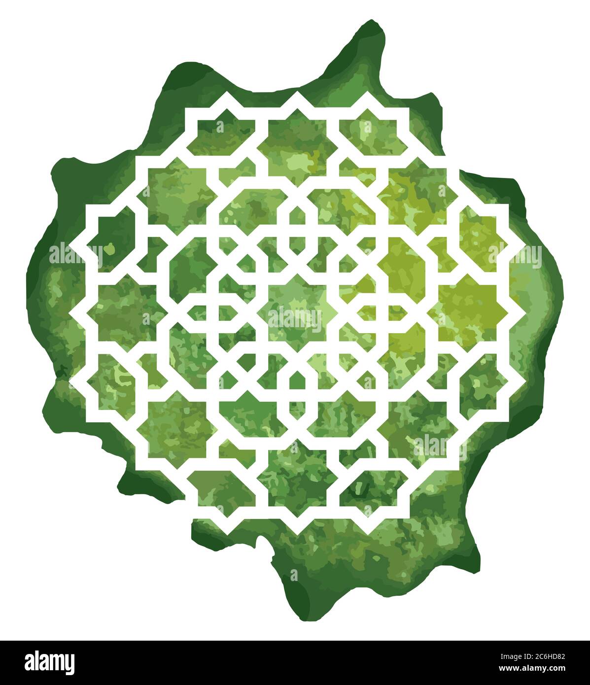 Arabesque Siegel, Stempel rund geometrisches Element mit Aquarell-Splash. Mandala-Kunstdesign Stock Vektor