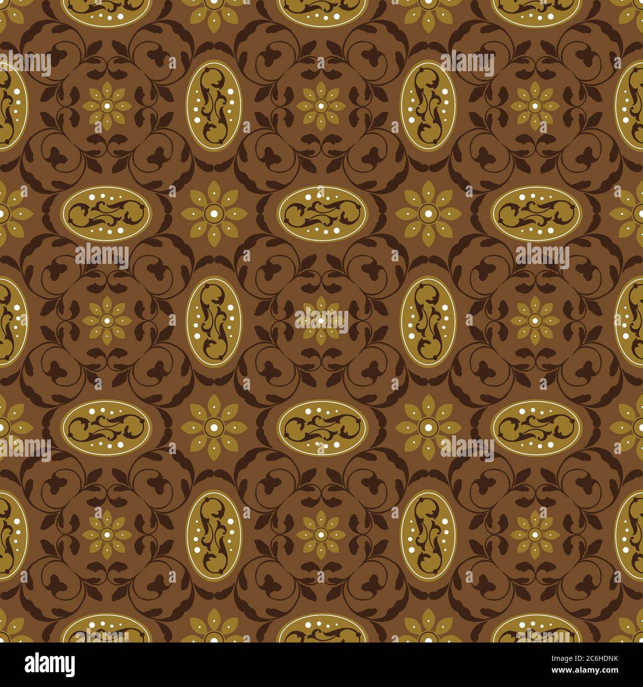 Einzigartige Motive im Kawung Batik Design mit dunkelbrauner Farbe Stock Vektor