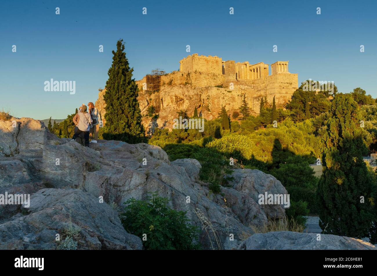 Die antike Akropolis und Parthenon im Zentrum Athens Griechenland Stockfoto