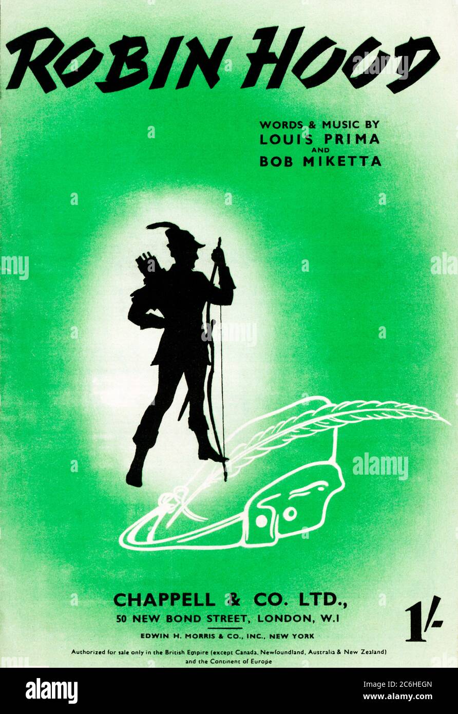 Robin Hood, 1944 Notenblatt zum Lied von Louis Prima und Bob Miketta Stockfoto