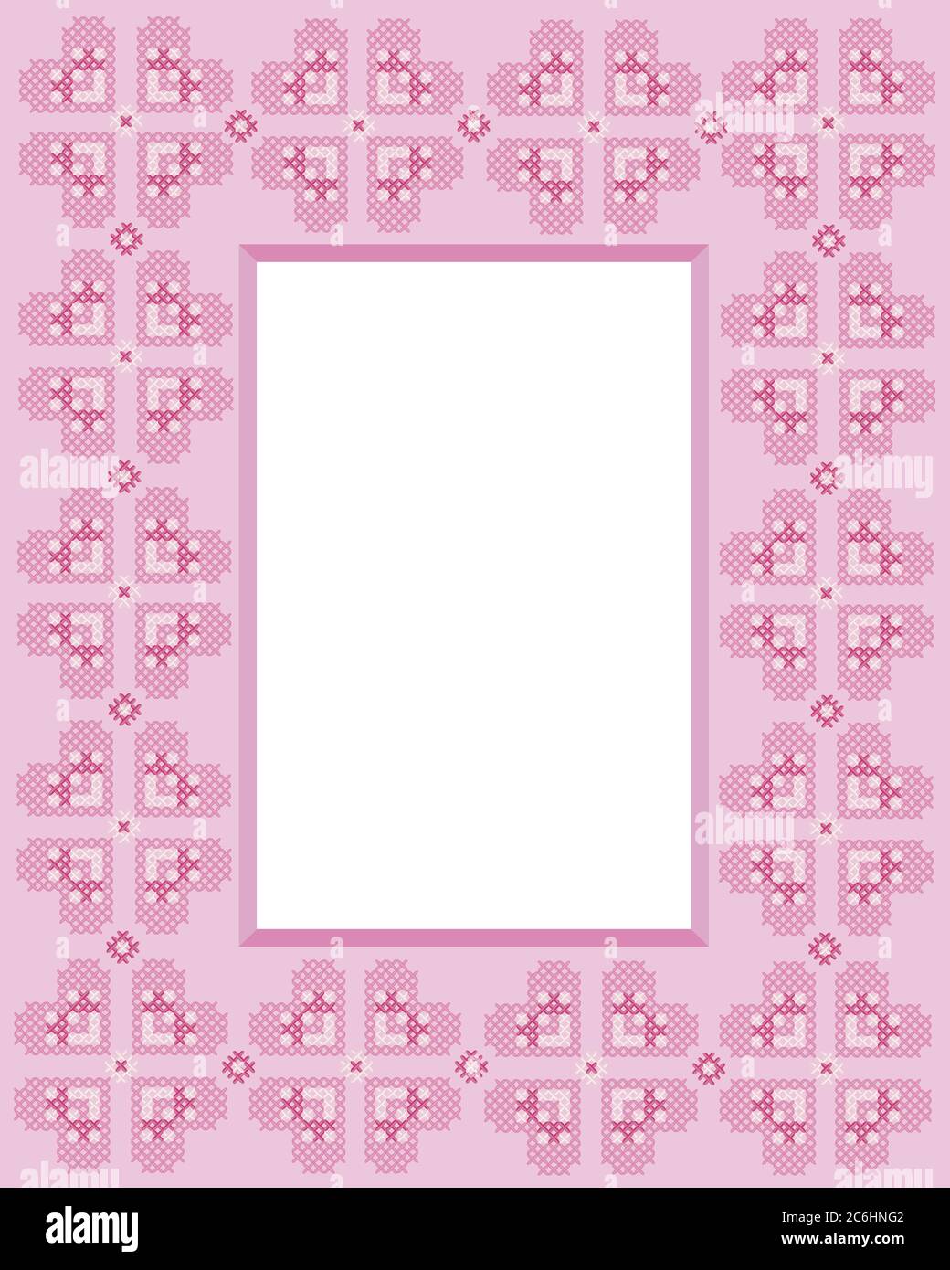 Kreuzstich Rahmen in den Farbtönen Rosa mit Herzen. Platz für Ihren Text oder Ihr Bild. EPS10-Vektorformat Stock Vektor