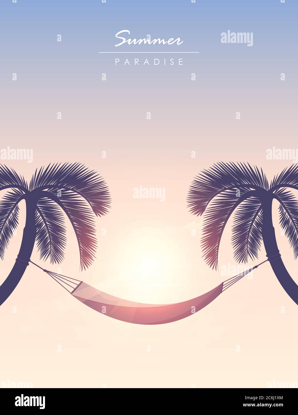 Hängematte zwischen Palmen Sommerurlaub bei Sonnenuntergang Vektorgrafik EPS10 Stock Vektor