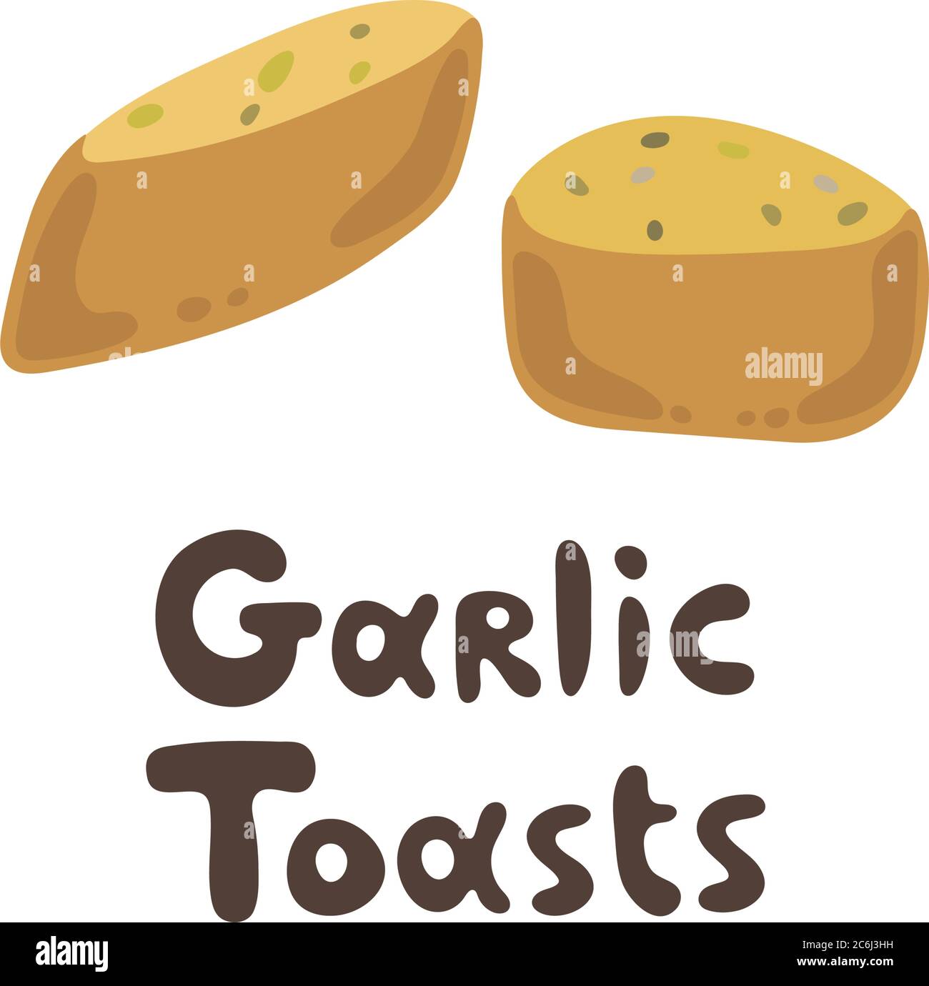 Knoblauch Toasts Vektor Clipart Stock Illustration. Süße leckere Knoblauchbrot für Vorspeise. Zutaten für Lebensmittel, knusprige Produkt Vorspeise Gericht, Fastfood Stock Vektor
