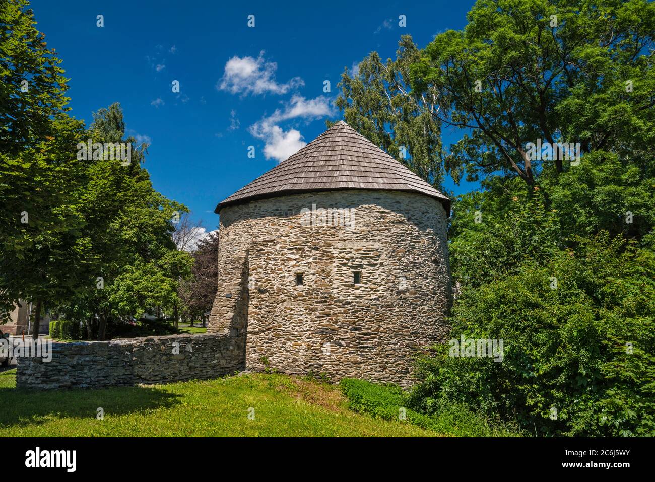 Mittelalterlicher Turm in Bruntal, Böhmisches Schlesien, Mährisch-Schlesische Region, Tschechische Republik Stockfoto