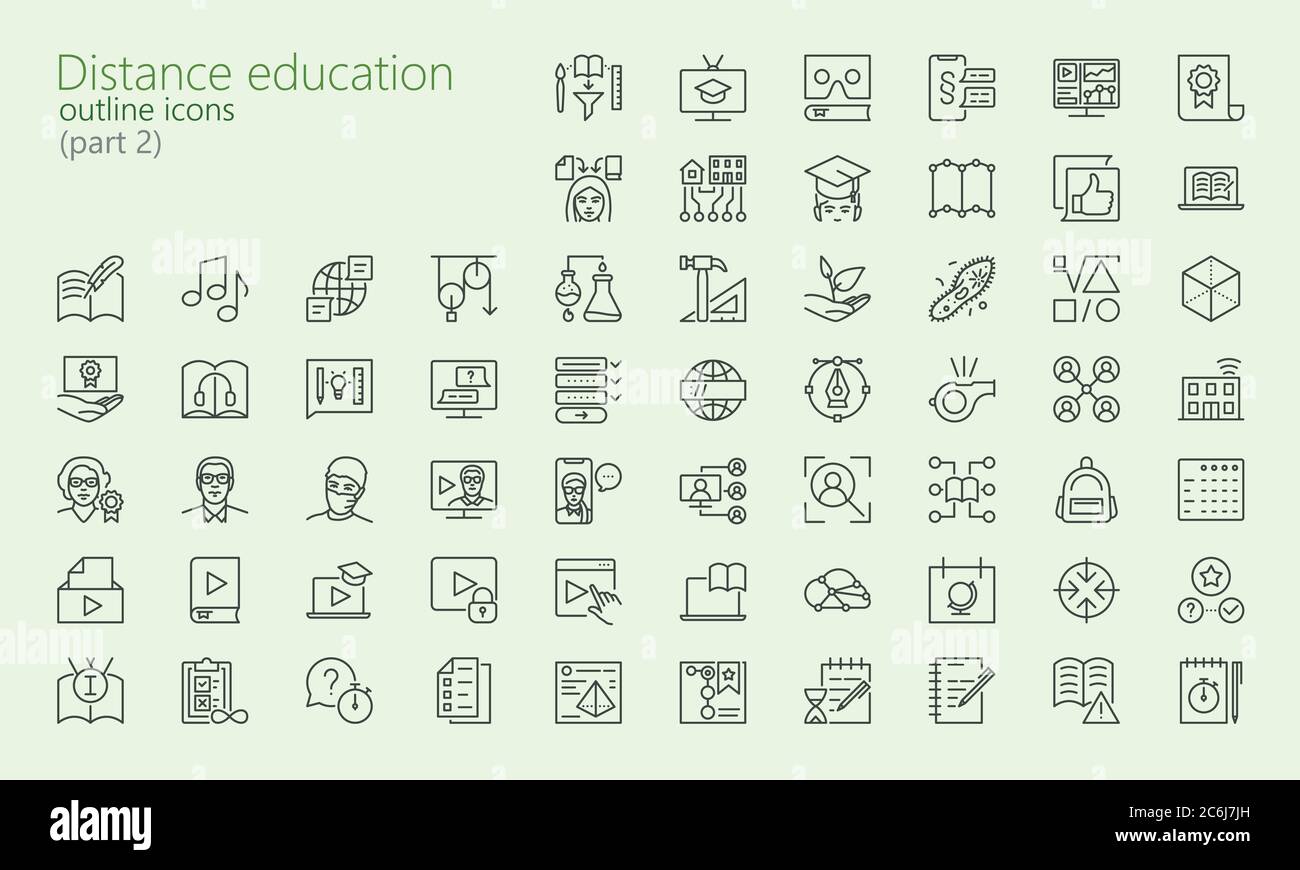 Fernunterricht Umriss Iconset Teil 2 für Web, mobile App, Präsentation und andere. Wurde mit Rastern für Pixel Perfect erstellt. Stock Vektor