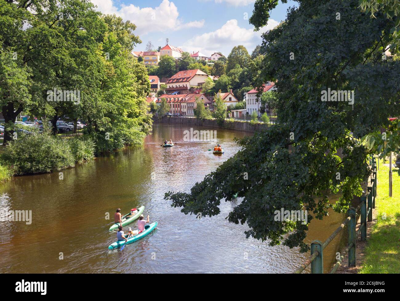 Rafting auf der Moldau. Cesky Krumlov, Tschechische republik Stockfoto