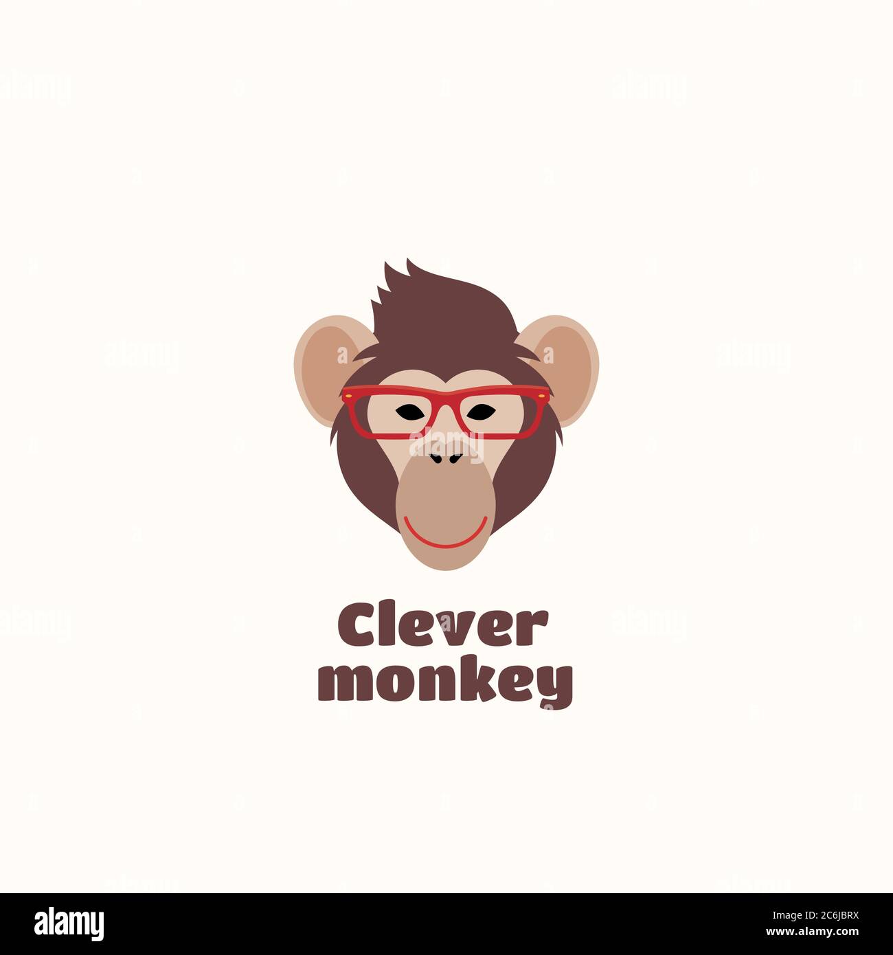 Clever Monkey Vektor Zeichen Emblem oder Logo Vorlage. Lächelndes Ape Gesicht in Brille Konzept. Gut für Bildungsprogramme, Kurse und Schulen. Stock Vektor