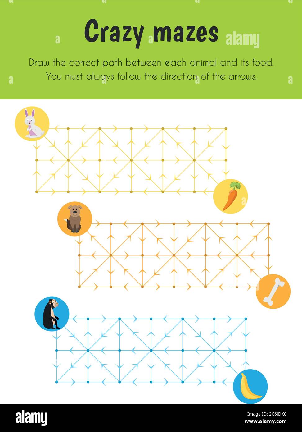 Crazy Maze – Lehrblatt. Primäres Modul für das Verständnis von Raumkalen. 5-6 Jahre alt. Serie Für Schulungsblätter Stock Vektor