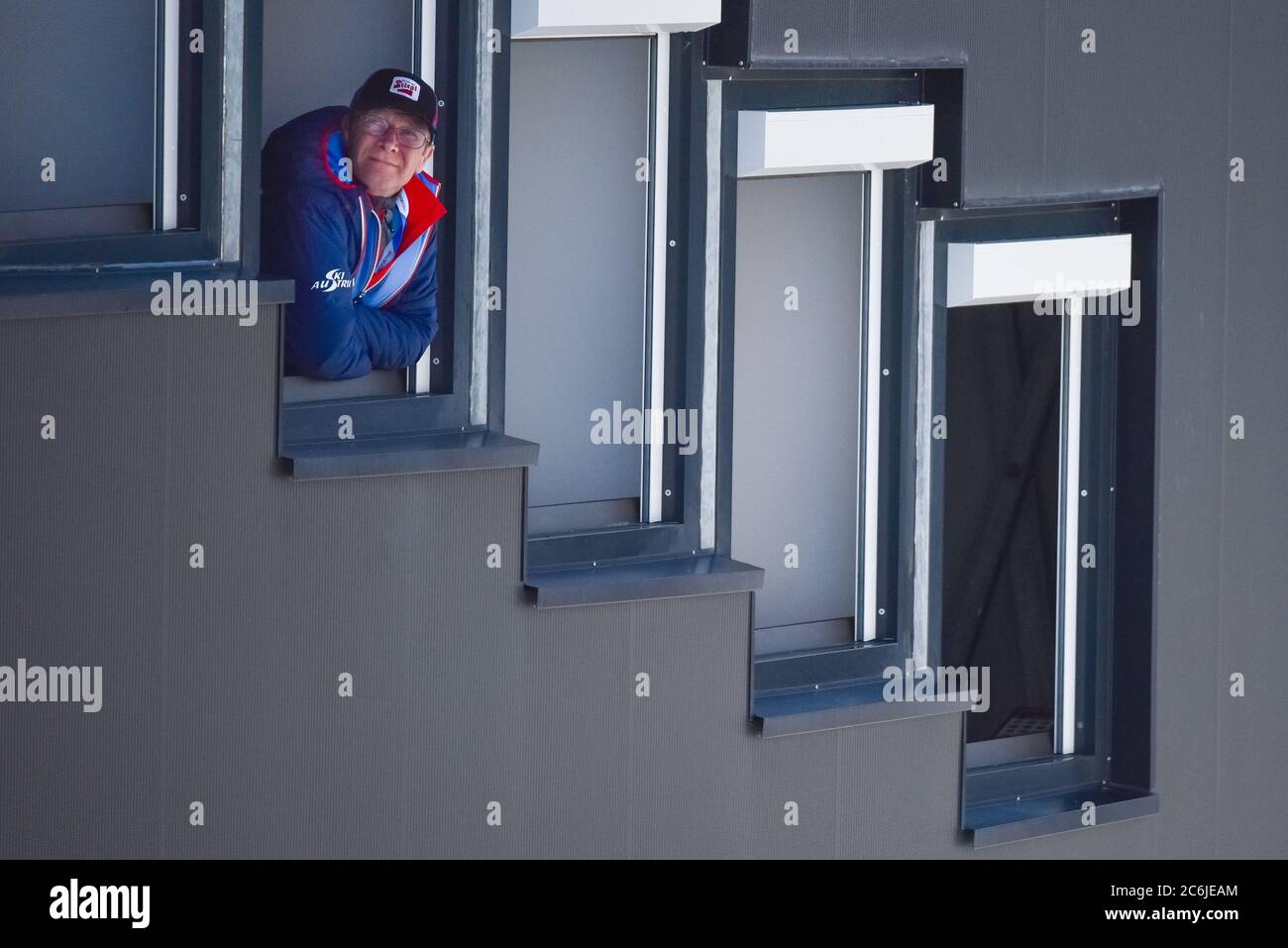 Offizielle Skispringer der Skisprungschanze im Weltcup Nordische Weltmeisterschaften, Seefeld, Österreich, 2019. Stockfoto