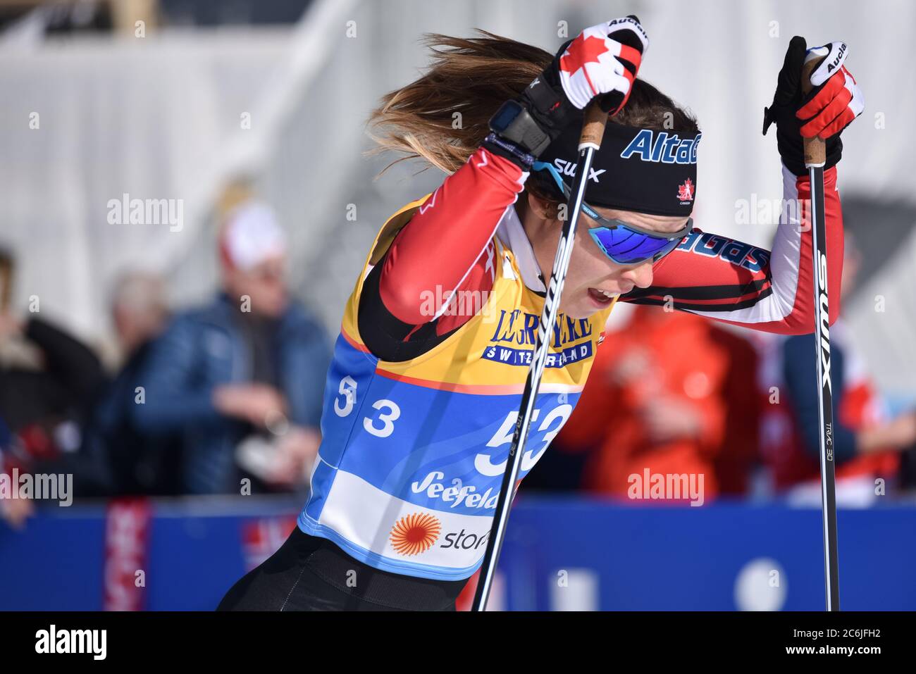 Kanadas Katherine Stewart-Jones im Sprint bei den FIS Nordischen Ski Weltmeisterschaften 2019, Seefeld, Österreich. Stockfoto