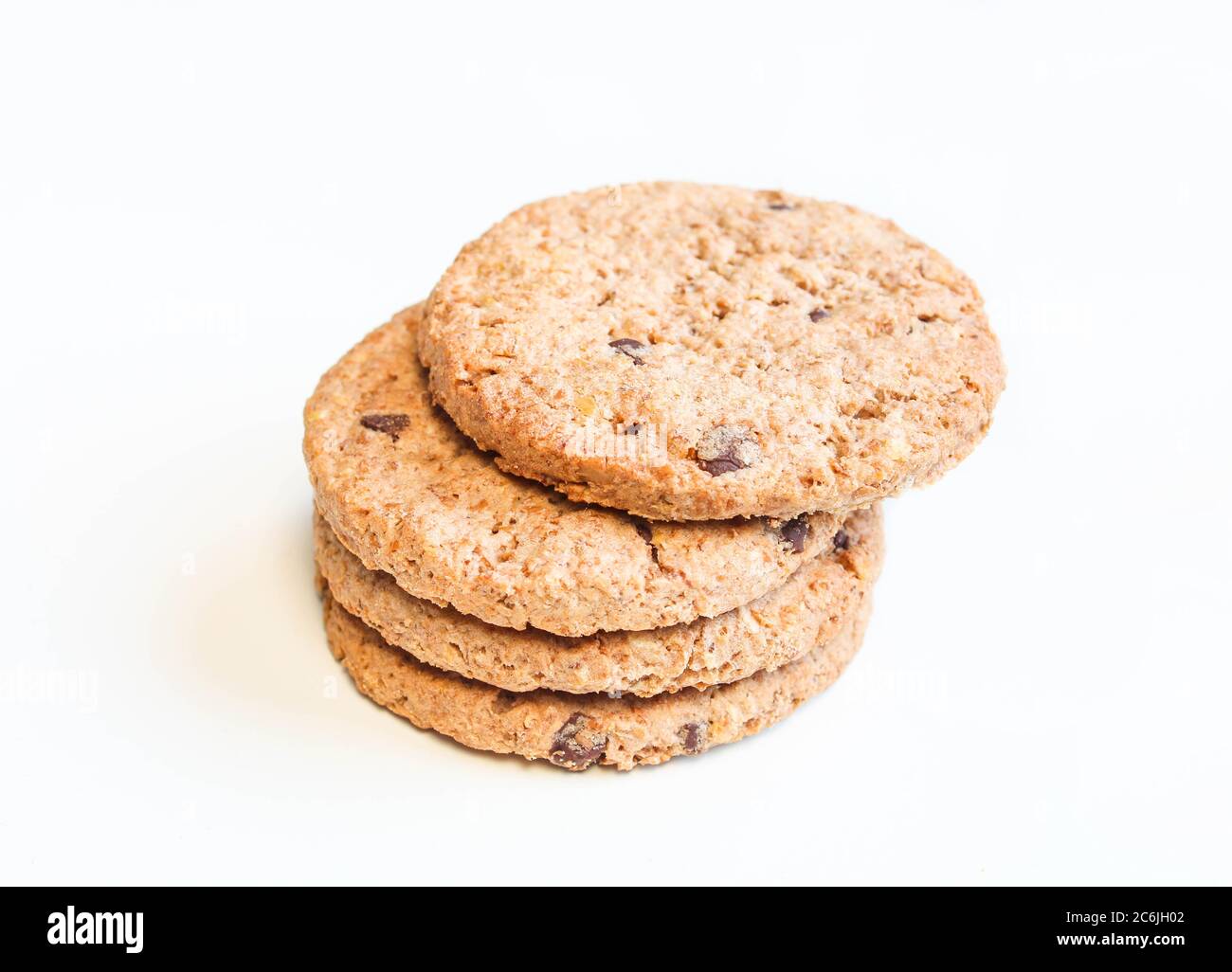 Chip-Cookies auf weißem Hintergrund isoliert. Süße Teegebäck. Diät-Essen Stockfoto