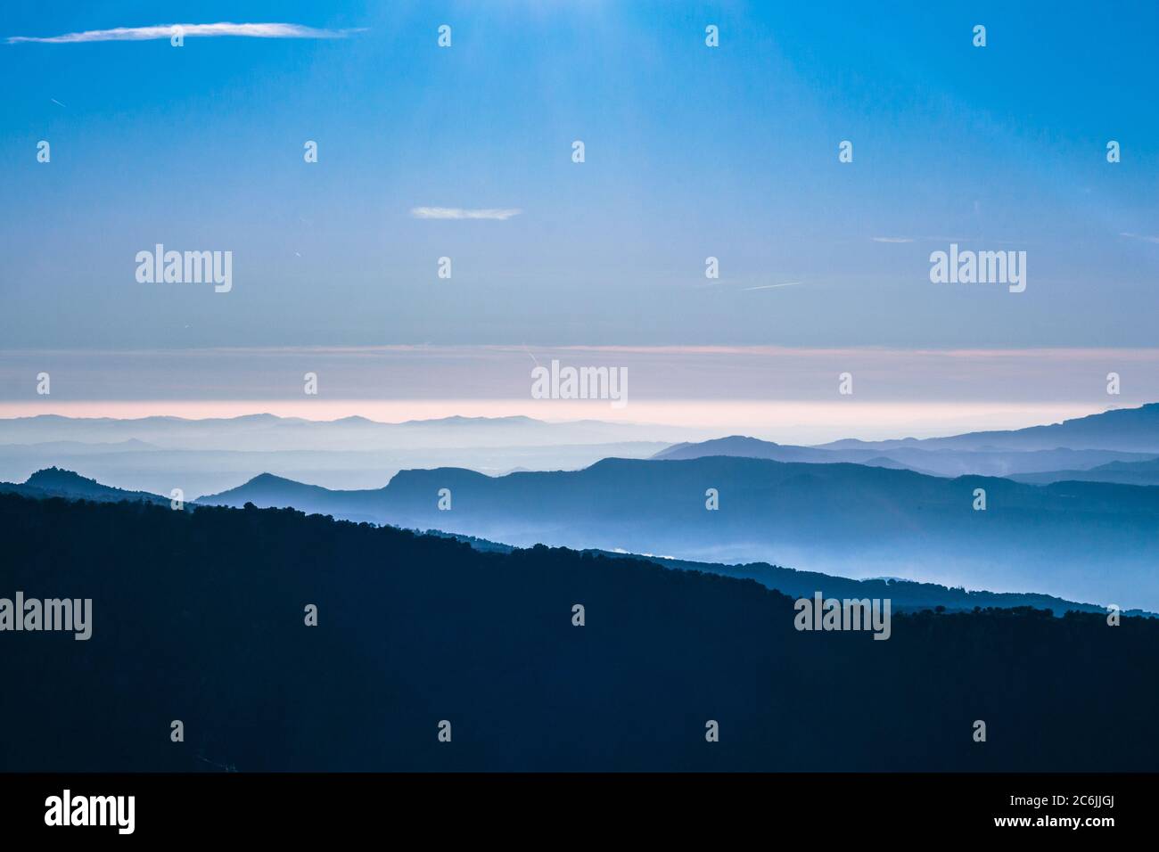 Der Naturpark Montseny liegt in der katalanischen vorküstennahen Gebirgskette. Es erstreckt sich über eine Fläche von 31,063.94 Hektar und ist 50 km von Barcelona und 25 km von der Stadt entfernt Stockfoto