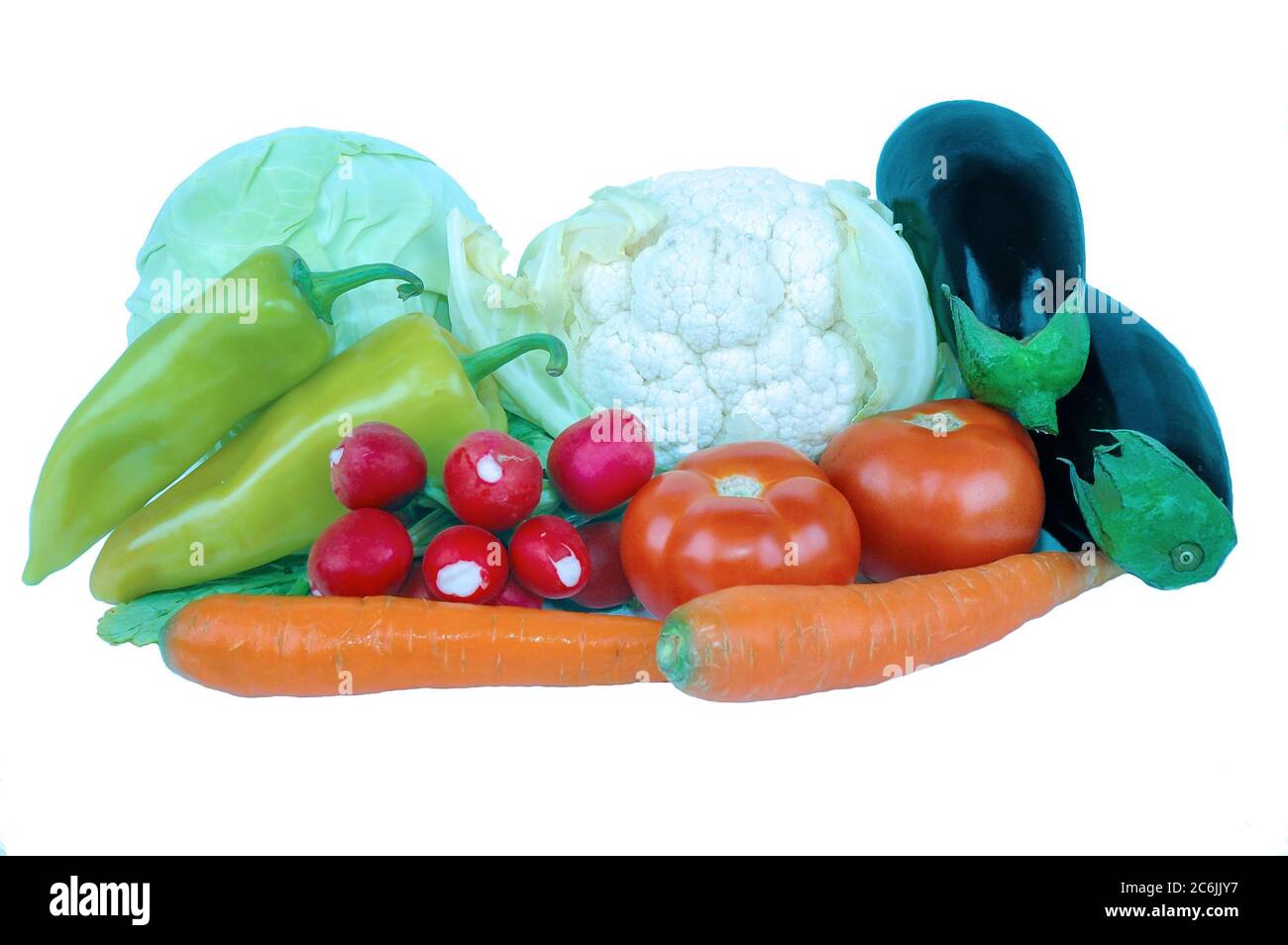 Diverse frische Gemüse isoliert auf weiß Stockfoto