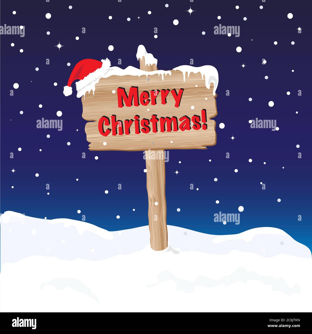 Ein Holzschild wünscht frohe Weihnachten. EPS10-Vektorformat. Vollständig bearbeitbar für das Einfügen von eigenem Text. Stock Vektor