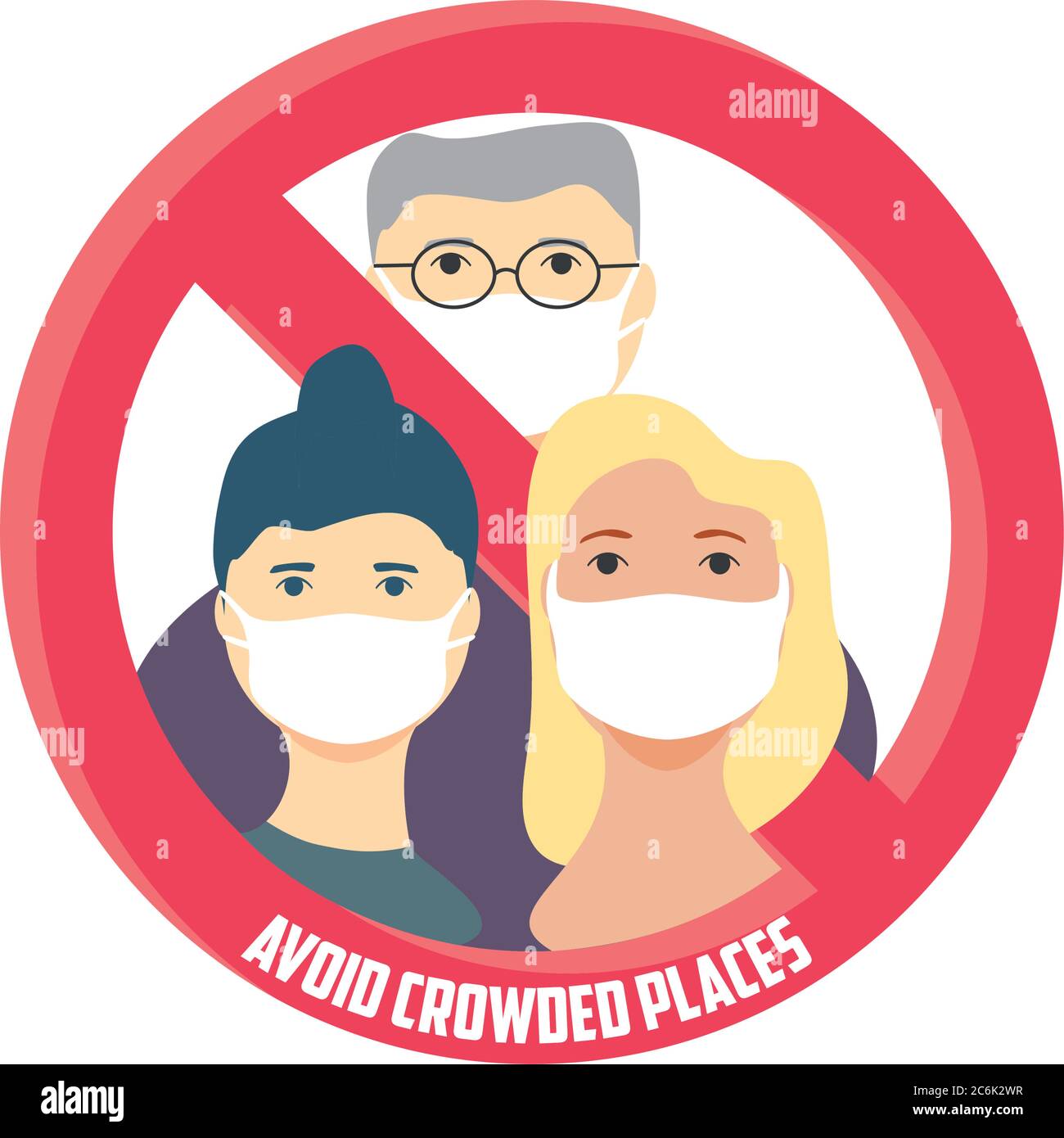 Vermeiden Sie überfüllte Orte, vermeiden Sie Menschenmengen halten Sie Ihre Abstand Vektor Illustration Design Stock Vektor