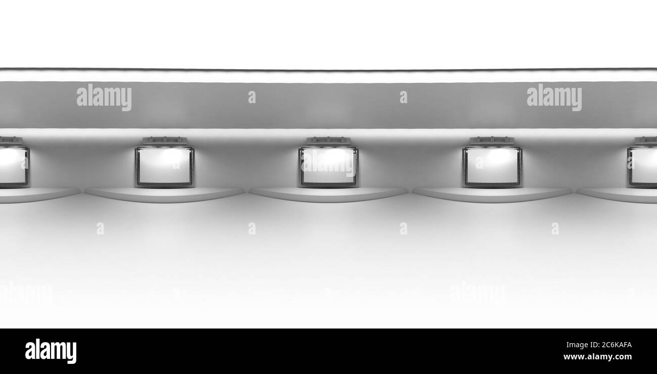 Full sphärische 360 x 180 Grad nahtloses Panorama in äquirectangulant äquidistant Projektion Panorama im Inneren leer Galerieraum 4 Podium mit Lig Stockfoto